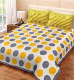 ColorKart 100% Cotton Traditional Jaipuri Printed Floral Bedsheet for Double Bed King Size with 2 Pillow Covers -Yellow0005