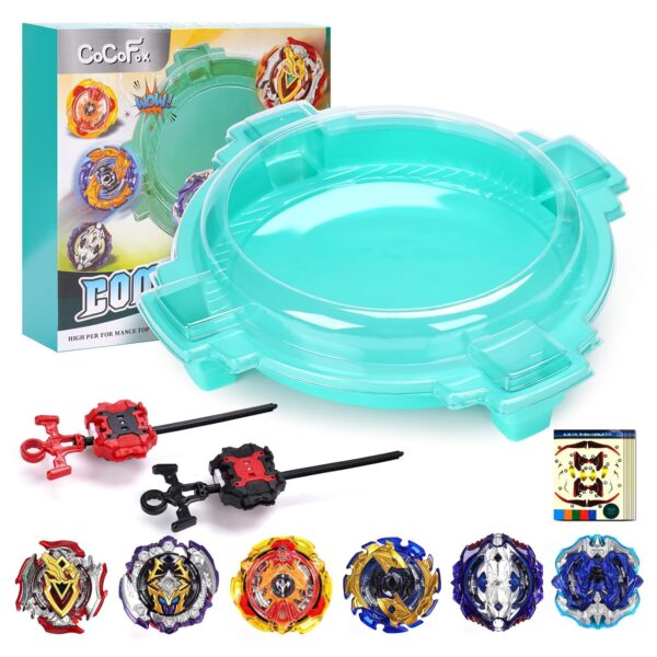 COCOFOX Bey Battling Top Burst Toy Blade Set Game Complete Battle Game Set with Stadium, 6 Battling Tops and 2 Launchers, Toys for 6 Year Old Boys & Girls & Up (Amazon Exclusive) Green