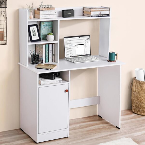 ABOUT SPACE Wooden Study Table with Hutch & Bottom Storage - Office Desk - Office Table for Laptop, PC-Engineering Wood Working, Drawing Computer table Table for Home (White - L 100 x B 50 x H 134 cm)