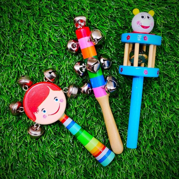 CHANNAPATNA Toys Non Toxic Wooden Rattles for Baby/Infants (0 to 6 to 12 Months) -Set of 3 pcs - Multicolor - Discover Sounds