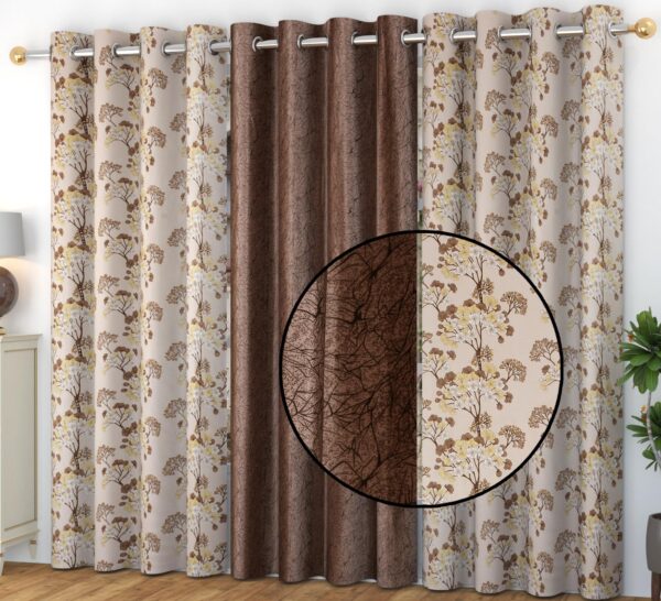 FRESH FROM LOOM Floral Grommet Curtains for Door 9 Ft Long|Latest Big Curtain Premium Polyester Parda|Latest Modern Parde for Living Room Bedroom|Home Office Screens (Set of 3 | Coffee)