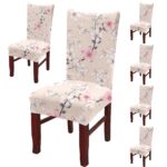 BRIDA® Polyester Spandex Stretchable Floral Geometric Printed Dining Chair Covers Elastic Chair Seat Case Protector, Slipcovers (6 Chair Cover, Peach Flowers)