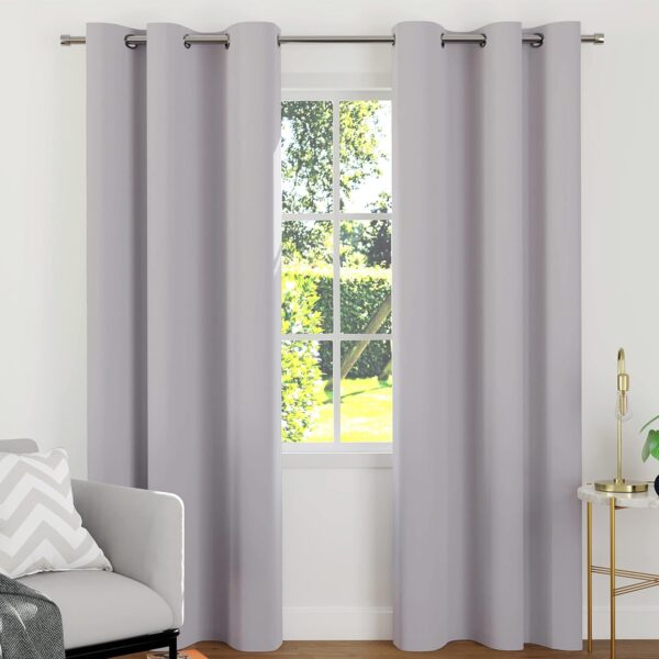 Encasa Homes Room Darkening Opaque Curtains With 80% Blackout | 7 Ft Door Curtain Set Of 2 | Solid Colour Curtains To Reduce Heat, Sound, Light Filtering | 44" W X 84" L - Grey White