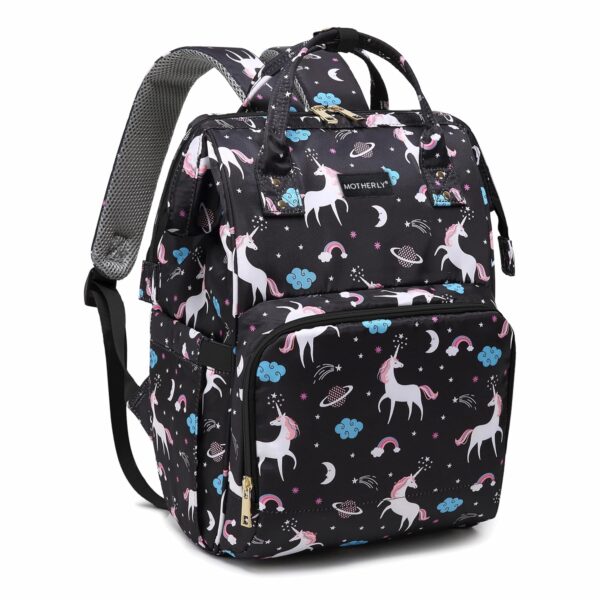 Motherly Printed Diaper Bag for Mothers for Travel, Maternity Bag for Newborn Baby, Mothers Travelling Bag, Multi Pocket Water Resistant Baby Bag, Hospital Bag for moms with Warranty (Unicorn Black)