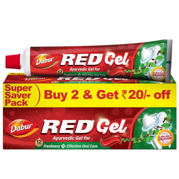 Dabur Red Gel Ayurvedic Toothpaste - 300g (150g x 2, Pack of 2) | Reduction in Bad Breath, Plaque & Gingivitis | Freshness with Protection | For Healthy Gums & Effective Dental Care