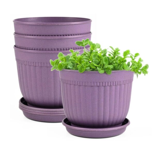 Eha Earth Friendly Petal Pot 7 inch Pots for Plants | Bamboo Based Plant Pots | Pack of 4 | UV Protected Planters for Home décor Indoor, Outdoor, Balcony & Garden Flower pots | Purple