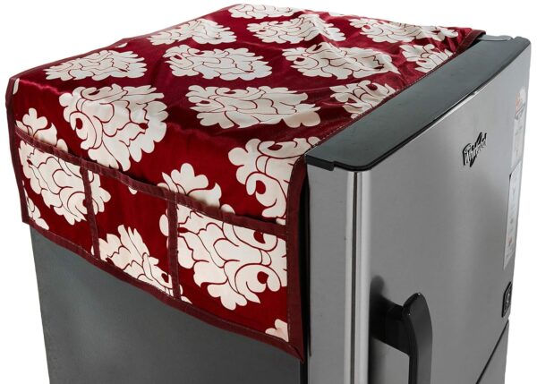 Amazon Brand - Solimo Polyester Fridge Top Cover, Maroon, Set of 1