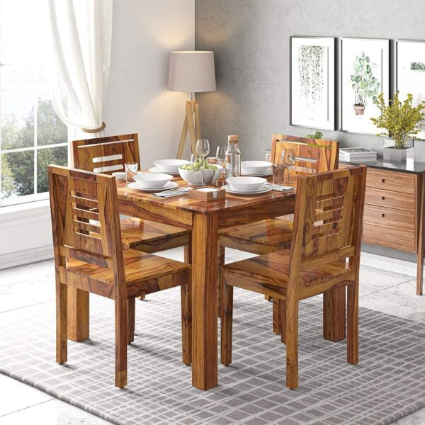 SONA ART & CRAFTS Solid Sheesham Wood Dining Table 4 Seater Set Dinning Table with 4 Cushion Chairs Dinner Table Set for Dinning Room Home, Hotel and Office (Honey Finish)