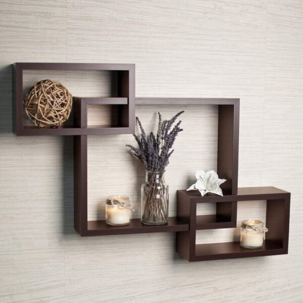 Cherry Wood Wooden Intersecting Floating Shelf Home Decorative Furniture for Home (Brown)