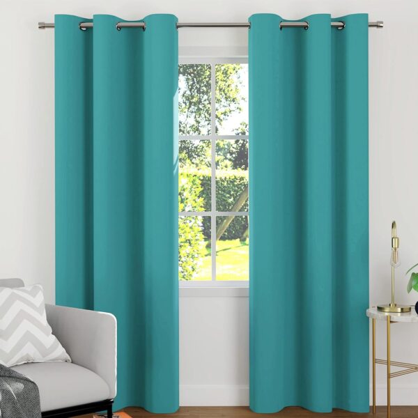 Encasa Homes Room Darkening Blackout 7 ft Door Curtains, Solid Colour Curtains to Reduce Heat, Sound, Upto 80% Block Light (Set of 2). 44x84 in - Teal