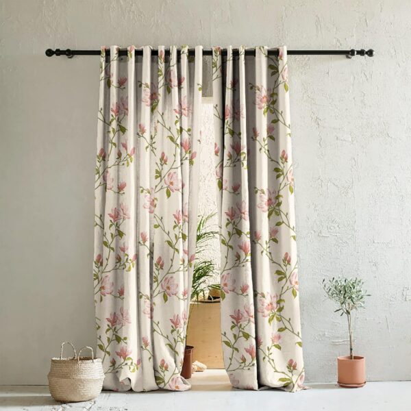 SPACES DRAPE STORY Heavy Polyester Fabric Floral Elegant Digital Print 75% Room Darkening Semi Sheer Grommet Curtain Set Of 2 (2.5Ft X 7Ft) Door Curtain, Pink