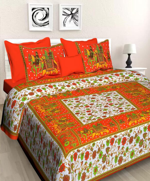 Cotton Double Bedsheet for Double King Size Bedsheet with 2 Pillow Covers - Multi-Colors100