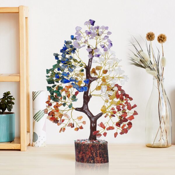 PREK Seven Chakra Crystals and Gemstones, Seven Chakra Crystal Tree Showpiece for Good Luck Home Decor Item Bonsai Money Tree Plant Gift Item Figurine Standard Size - Multicolor, 1 Piece