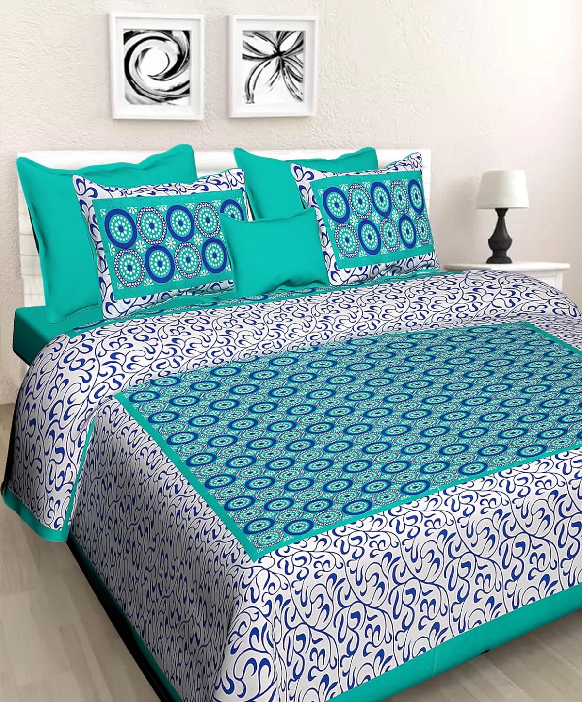 Cotton Double Bedsheet for Double King Size Bedsheet with 2 Pillow Covers - Multi-Colors83