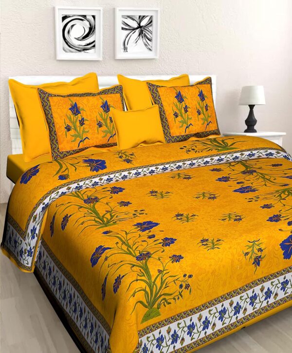 Cotton Double Bedsheet for Double King Size Bedsheet with 2 Pillow Covers - Multi-Colors58