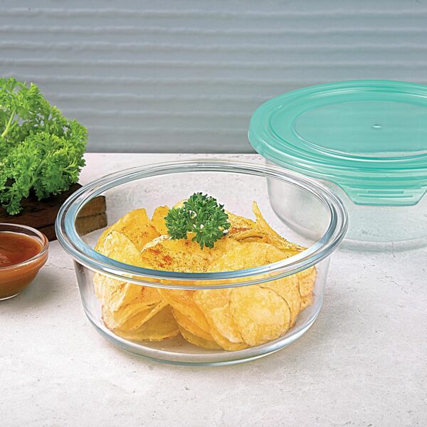 La Opala Cook Serve Store 100% Borosilicate Glass Storage Container | Simply Store with Lid | Round 650 ml | Microwave & Oven Proof | Dishwasher & Freezer Proof | Strong & Durable | Transparent