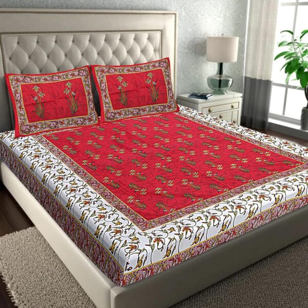 Cotton Double Bedsheet for Double King Size Bedsheet with 2 Pillow Covers - Multi-Colors69