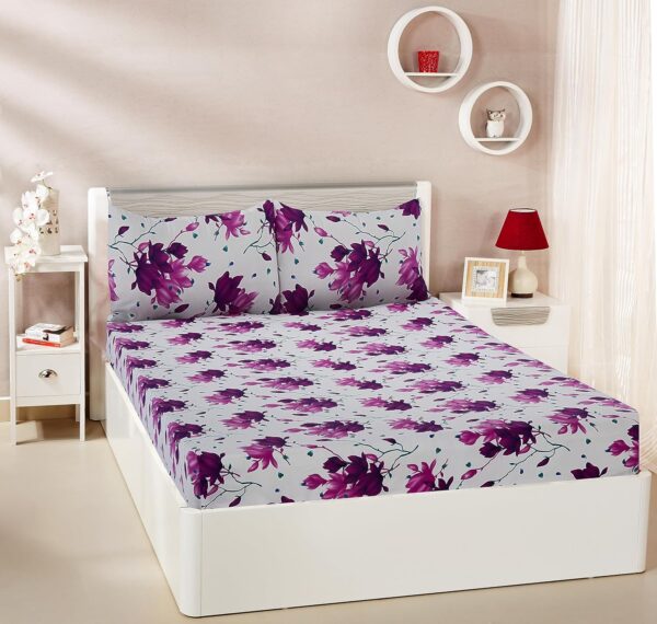 Amazon Brand - Solimo Mauve Medley Double Bedsheet with 2 Pillow Covers, 95 GSM, 144 Tc, Polyester