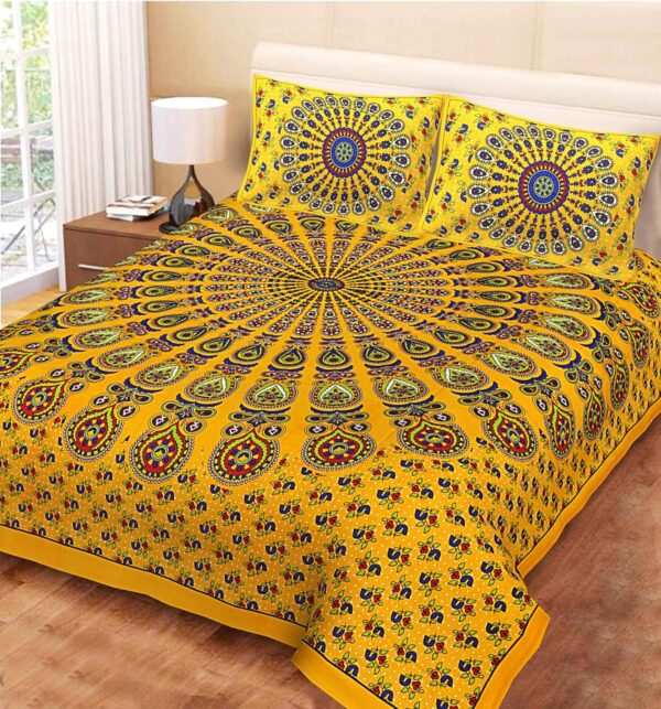 Cotton Double Bedsheet for Double King Size Bedsheet with 2 Pillow Covers - Multi-Colors53