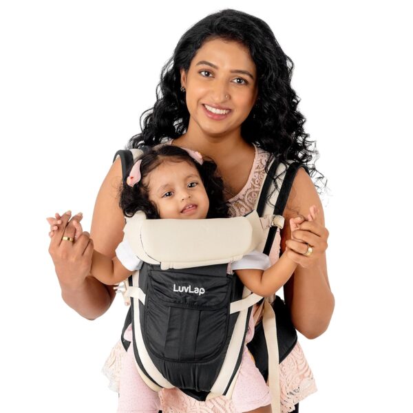 LuvLap Elegant Baby Carrier with 4 carry positions, lightweight & travel friendly, 4-24Month baby, Adjustable New-born to Toddler Carrier with cushioned leg support, Max weight 15Kg (Black)