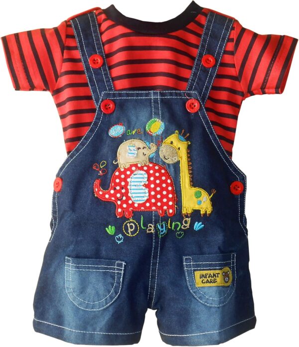 Tinchuk Premium Dungaree with Short Sleeves T-Shirt We are Playing Teddy's Print Dungaree Shorts