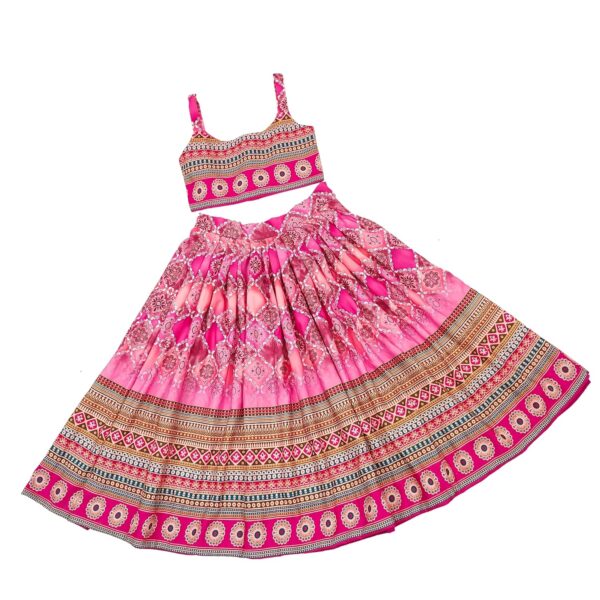 Arvi Enterprise Girls Rayon Silk Floral Print Fully Stitched Lehenga Choli With Duppata Set for Girls 2 To 8 Years - Readymade Ethnic Chaniya Choli - Traditional Navratri Dress (Pink, 3-4 Years)