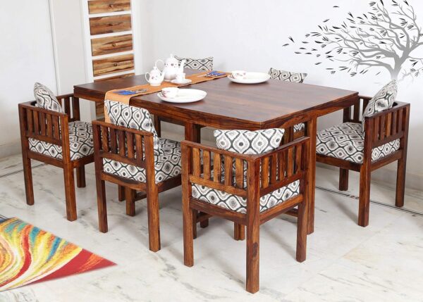 AD Planet Solid Wood Dining Table 6 Seater | Six Seater Dininng Table with 6 Chairs | Dining Room Sets for Home & Restaurant | Solid Wood, Honey Brown