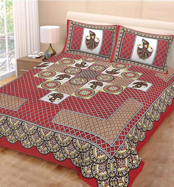 ColorKart 100% Cotton Traditional Jaipuri Printed Floral Bedsheet for Double Bed King Size with 2 Pillow Covers - Maroon0001