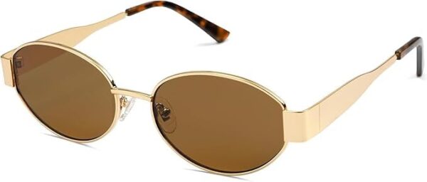 ARZONAI Retro Oval Sunglasses for Women & Men | Trendy Metal Sun Glasses Classic Shades | UV400 Protection (Gold-Brown)