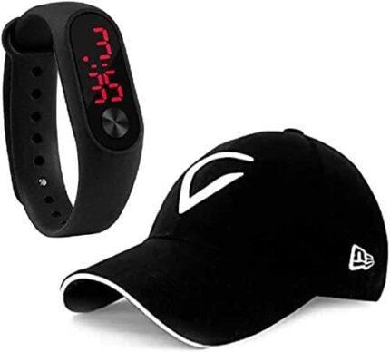 CAFEL Boy's Cotton Cap & Watch Combo – Stylish and Comfortable, Perfect for Casual Wear and Outdoor Activities, Ideal for Boys Black