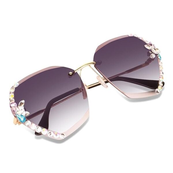 Rewill Vintage Rimless Rhinestone Sunglasses Women Men Retro Diamond Cutting Lens Gradient Sun Glasses Female UV400