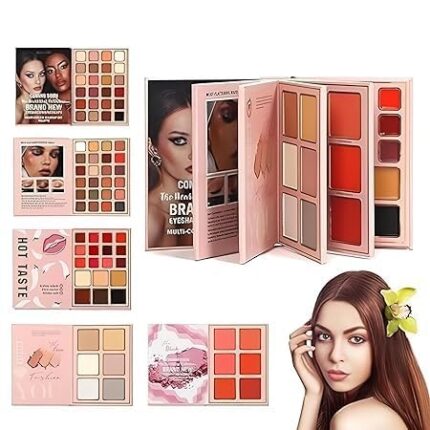 Airi Creations All in one 5 in 1 Makeup Book Kit | Eyeshadow (Glitter and matte) Highlighter Blush Contour Lip Eyebrow Palette