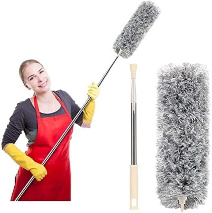 VIHLANATH Plastic Bathroom Cleaning Brush with Wiper 2 in 1 Tiles Cleaning Brush Floor Scrub Bathroom Brush with Long Handle 120° Rotate Bathroom (Microfiber Feather Duster), Multicolour