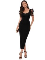 Sheetal Associates Women's Half Sleeve Sweetheart Neck Bodycon Casual Maxi Dress