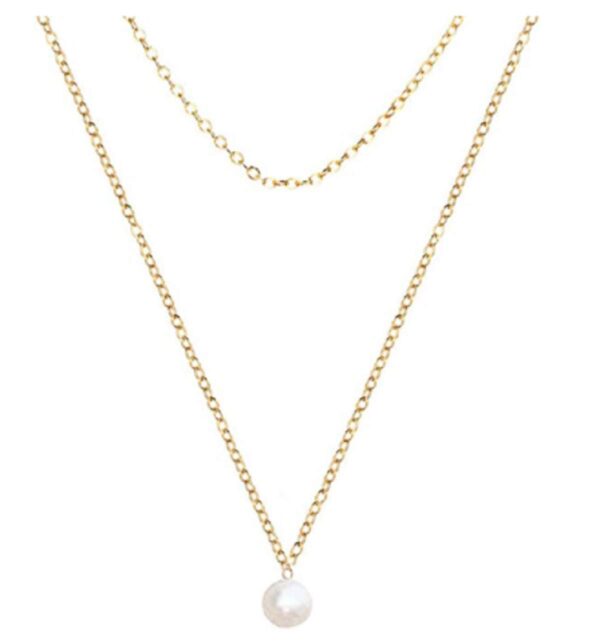 ITS New Elegant Double Layer Chain Imitation Pearl Pendant Chain Necklace for Women, Gold