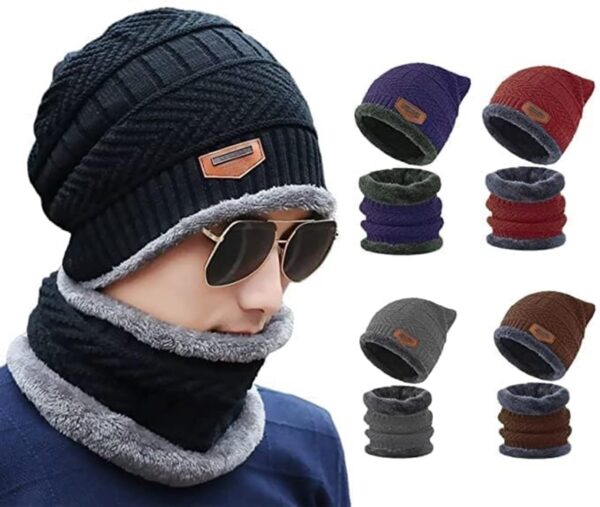 DMDENT Woolen Hat Cap,Woolen Neck Warmer Scarf Men & Women Winter Woolen Cap Hat Woolen Neck Warmer Scarf Set for Men & Women Velvet Neck Scarf Free Size