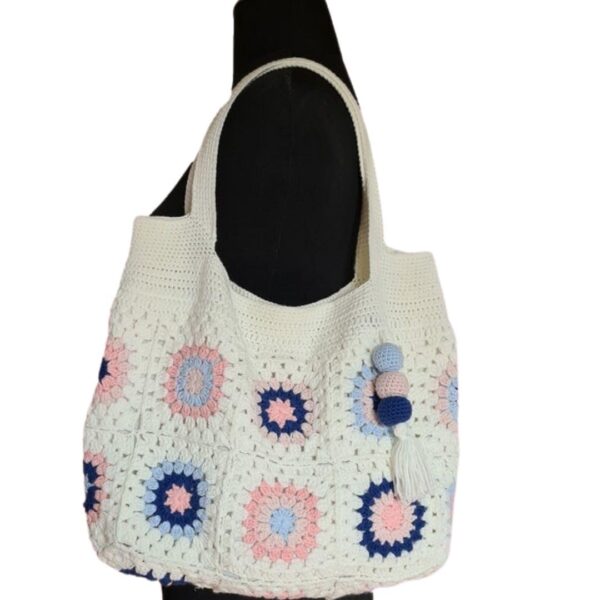 ZORA CRAFT, Crochet White Mini Bag - Perfect Gifts your mother and love, Granny Square Knit Bag, Flower Bag, Crochet Purse, Afghan Crochet, Floral Knit Bag.