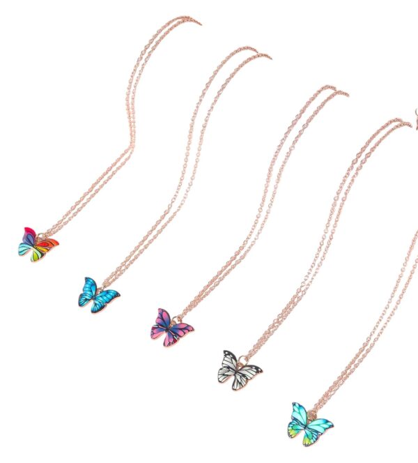 STYOLLO Fancy Butterfly Pendant Necklace Jewellery For Women & Girls | Stylish RoseGold Girls' Chains Pendant For Gift | Beautiful Women's Necklaces | Occasion, Birthday, Everyday Accessory- Set of 5