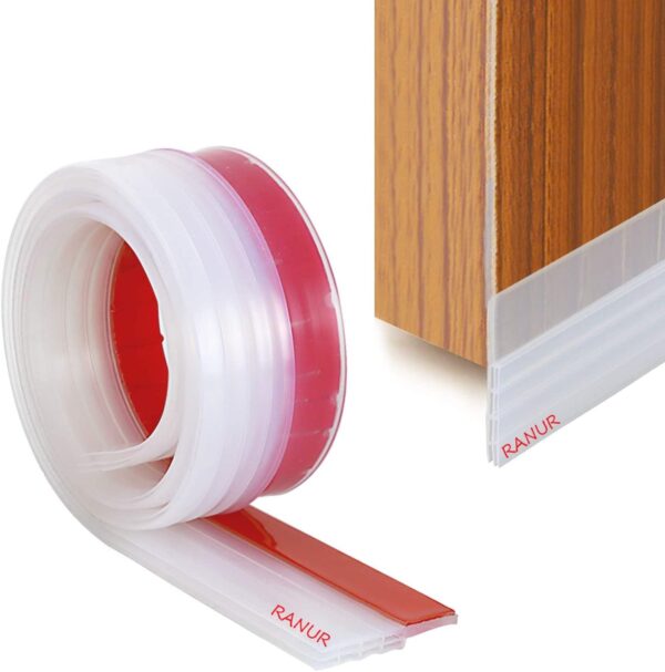 RANUR Silicone Self Adhesive Door Bottom Sealing Strip Guard for Home Door Protector for Home from Dust, Insects, Waterproof, Soundproof Door Seal, Door Air Blocker (1 Meter, Transparent)