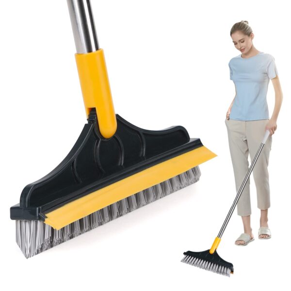 WAZDORF Bathroom Cleaning Brush with Wiper Tiles Cleaning Brush Floor Scrub Bathroom Brush with Long Handle 120° Rotate Bathroom Floor Cleaning Brush Home Kitchen Cleaning Mop… (2 in 1 Brush)…