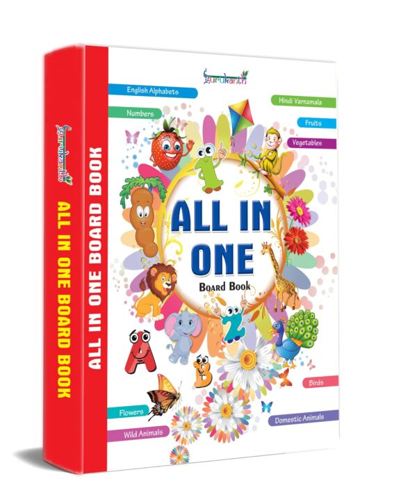 All In One Early Learning Board Book For Kids to Learn Alphabet, Numbers, Shapes and Colours, Transport, Birds and Animals, Professions, Opposite , Parts of the body and Objects Around Us.