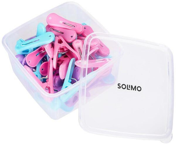 Amazon Brand - Solimo Cloth Clips/Pegs with Storage Container | Multi-Purpose Clips for Drying, Sealing, Organizing (Assorted Colours, 36 Pieces)