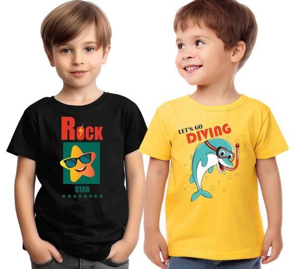 GAGA GROUP Boy's Cotton Printed Regular T-Shirts for Boys Set of 2pcs