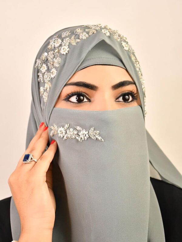 WRAP MY HIJAB Luxury Bridal Hijab Scarf With Handwork Naqab